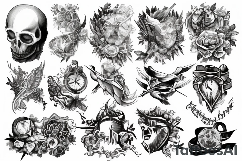 a tattoo from the neck to the elbow passing through the triceps, mythology, knowledge, life, pleasure tattoo idea