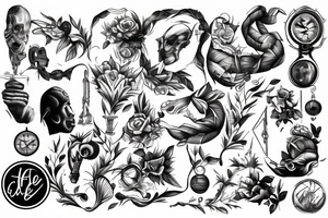 a tattoo from the neck to the elbow passing through the triceps, mythology, knowledge, life, pleasure tattoo idea