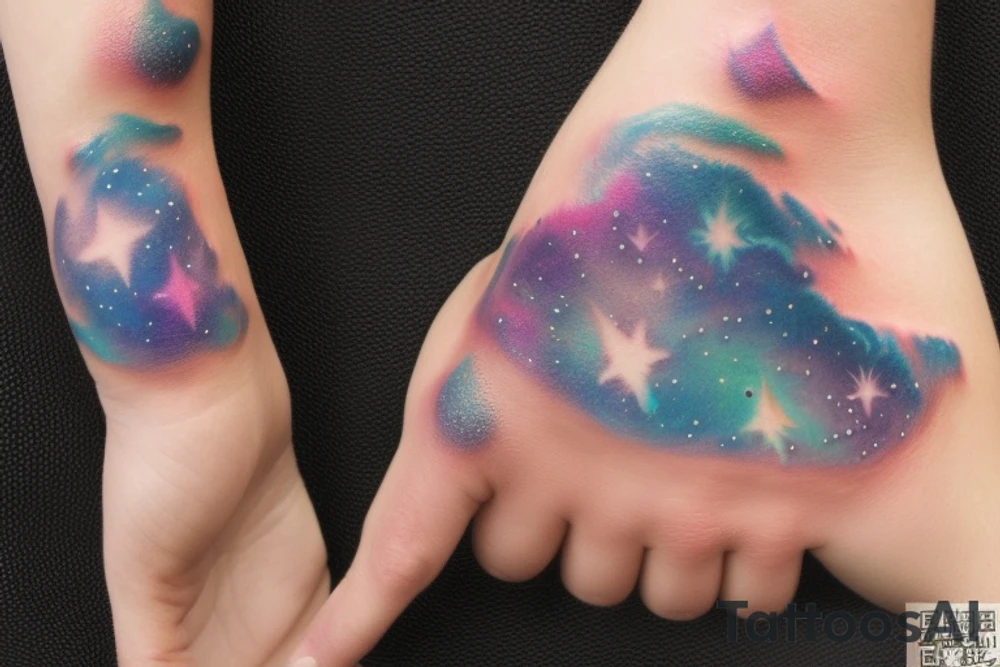 a hand holding a galaxy tattoo idea