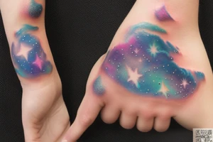 a hand holding a galaxy tattoo idea