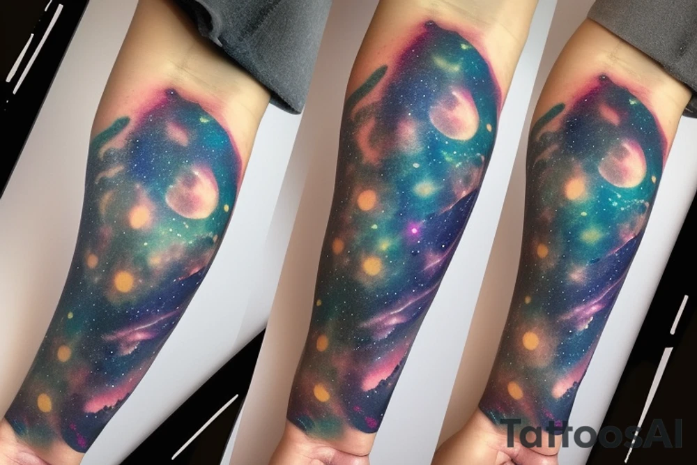 a hand holding a galaxy tattoo idea