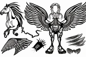 horse with 6 wings and mounted a boy with a balloon tattoo idea