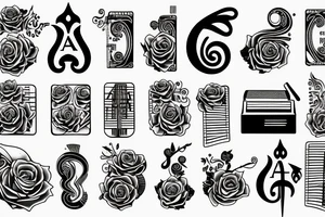 Aquarius, time, rose, piano keys tattoo idea
