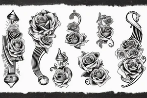 Sleeve Aquarius, time, rose, piano keys tattoo idea