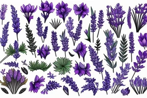 A bunch of daffodils and bluebells and lavender and  ferns tattoo idea