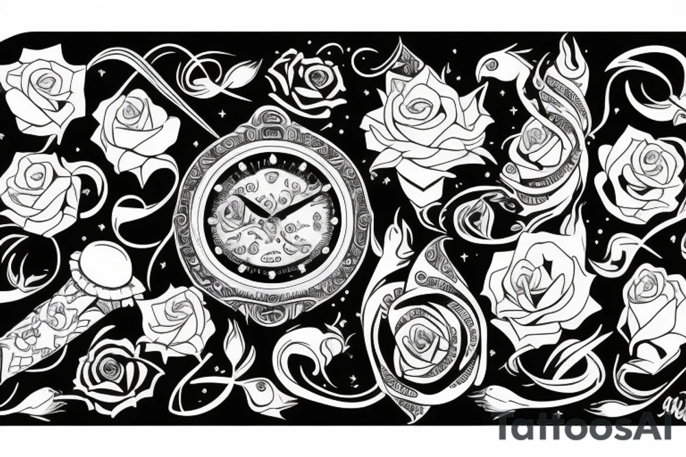 Sleeve Aquarius, time, rose, tattoo idea