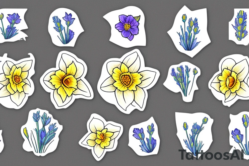 Daffodil, bluebell, lavender tattoo idea
