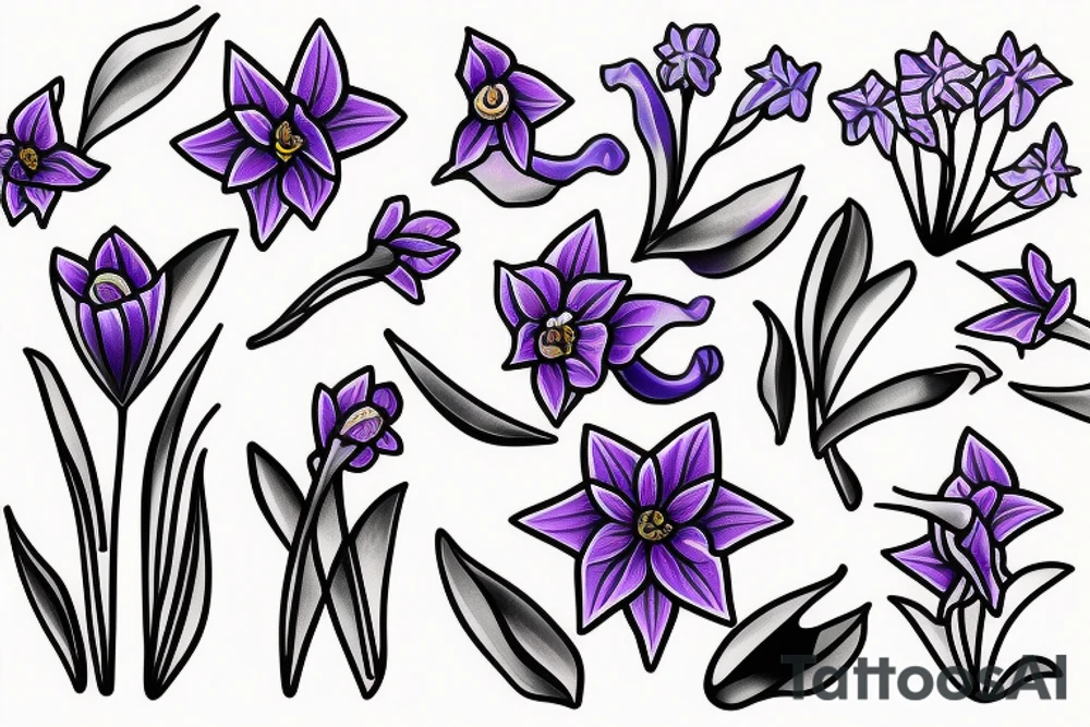 Daffodil, bluebell, lavender tattoo idea
