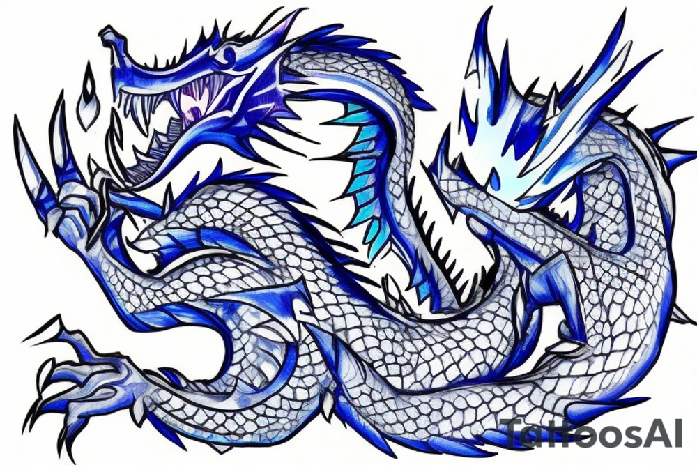 A dragon with blue fire in mouth with crystal skin tattoo idea