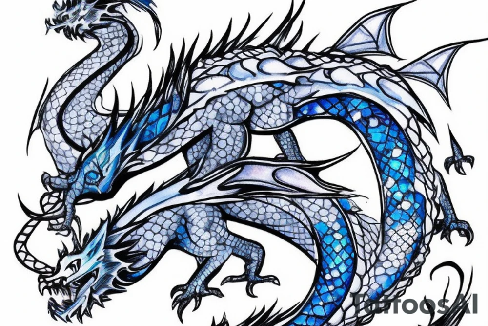 A dragon with blue fire in mouth with crystal skin tattoo idea
