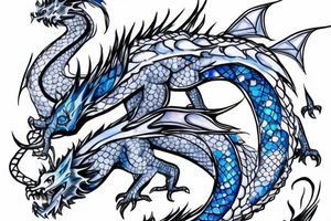 A dragon with blue fire in mouth with crystal skin tattoo idea
