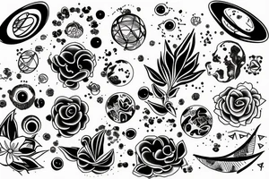 planets and DNA strands with flowers tattoo idea