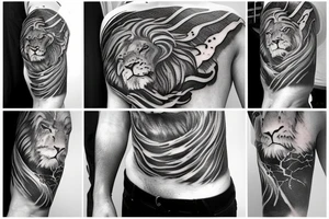 A male lion in a lightning storm tattoo idea