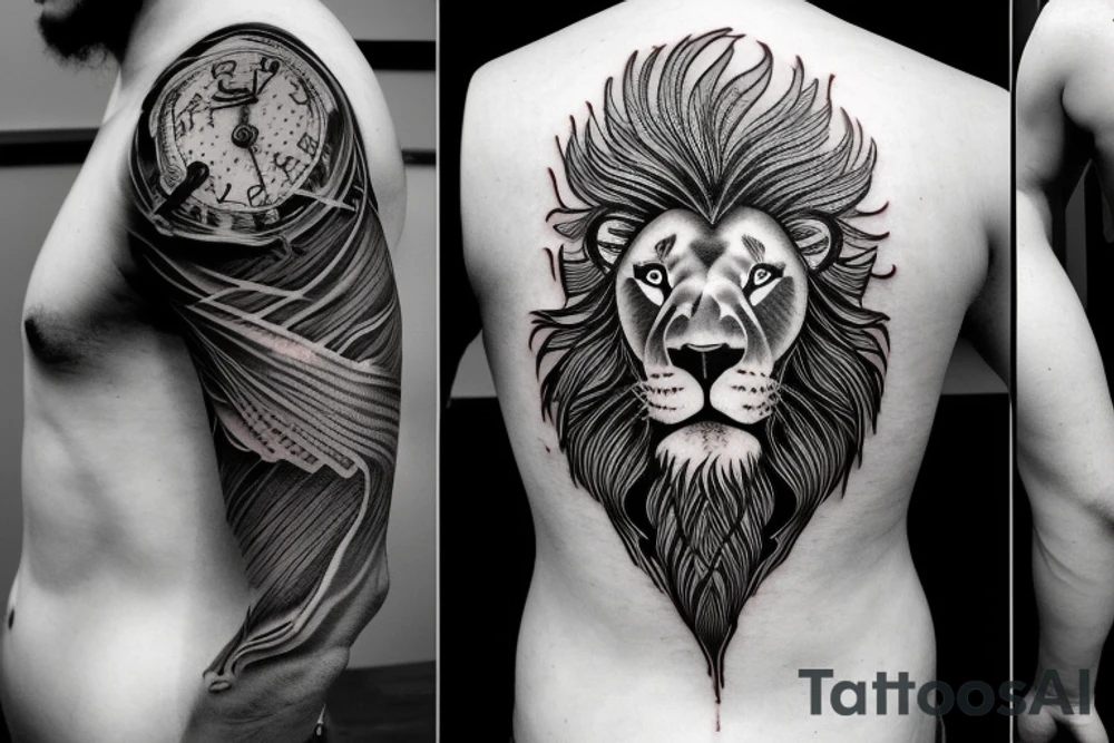 A male lion in a lightning storm tattoo idea