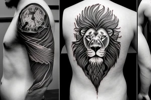 A male lion in a lightning storm tattoo idea