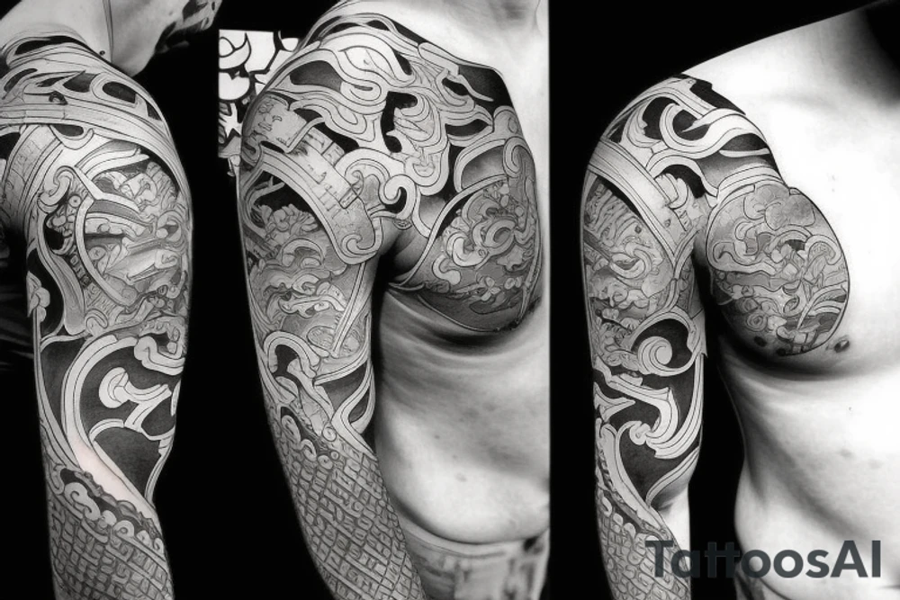 unique samurai tattoo with some japanese styled culture add-ons tattoo idea