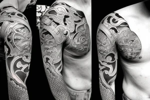 unique samurai tattoo with some japanese styled culture add-ons tattoo idea