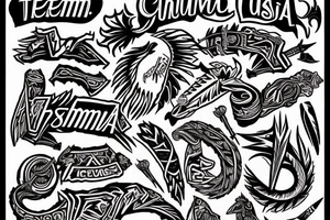 Perform a title with word "Team Chumash" and native american vibe tattoo idea