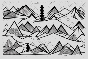 Mountains, climbing and snow, geometrical shapes in lineart tattoo idea
