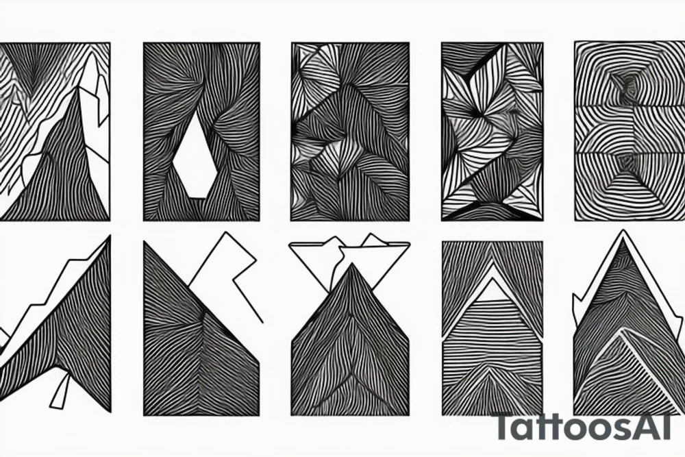 Mountains, climbing and snow, geometrical shapes in lineart tattoo idea