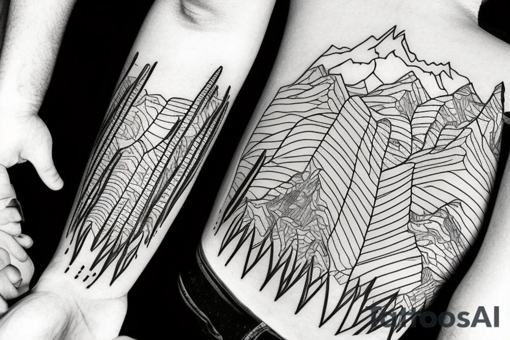 Mountains, climbing and snow, fine line tattoo idea