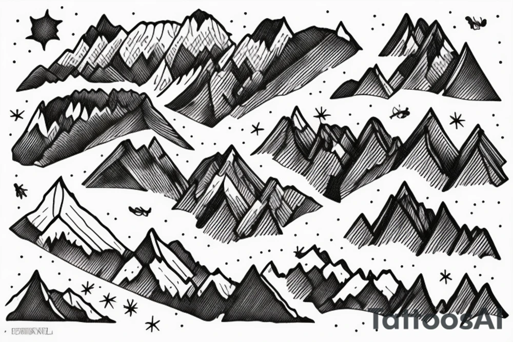 Mountains, climbing and snow, fine line tattoo idea
