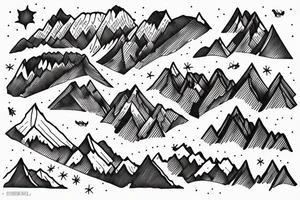 Mountains, climbing and snow, fine line tattoo idea