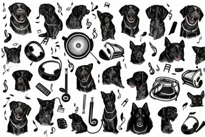 Black dog, music, god, tattoo idea