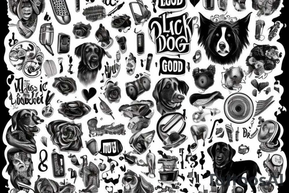 Black dog, music, god, tattoo idea