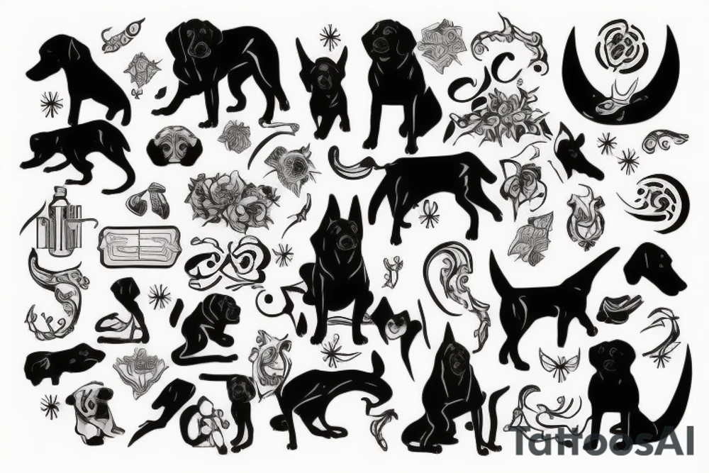 Black dog with god tattoo idea