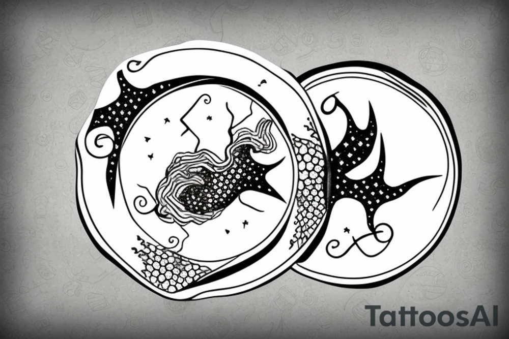 Kintsugi ceramic plate with aquarius zodiac sign in it tattoo idea