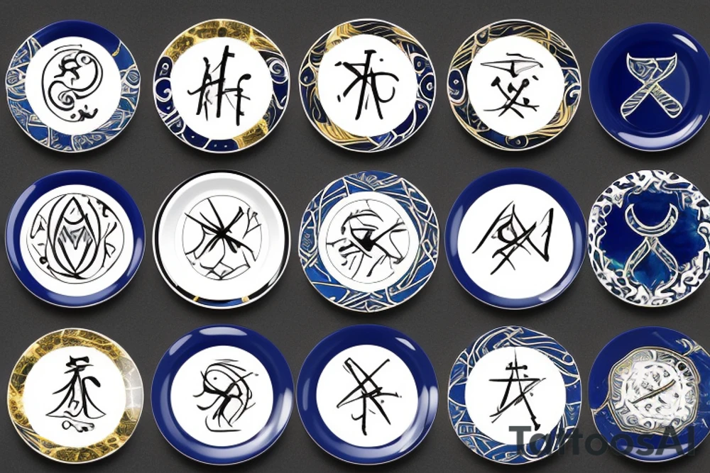 Kintsugi ceramic plate with aquarius zodiac sign in it tattoo idea