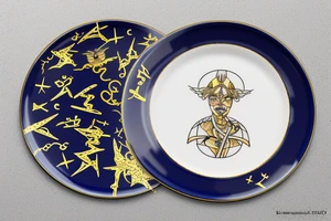 Japanese Kintsugi ceramic plate with aquarius zodiac sign tattoo idea