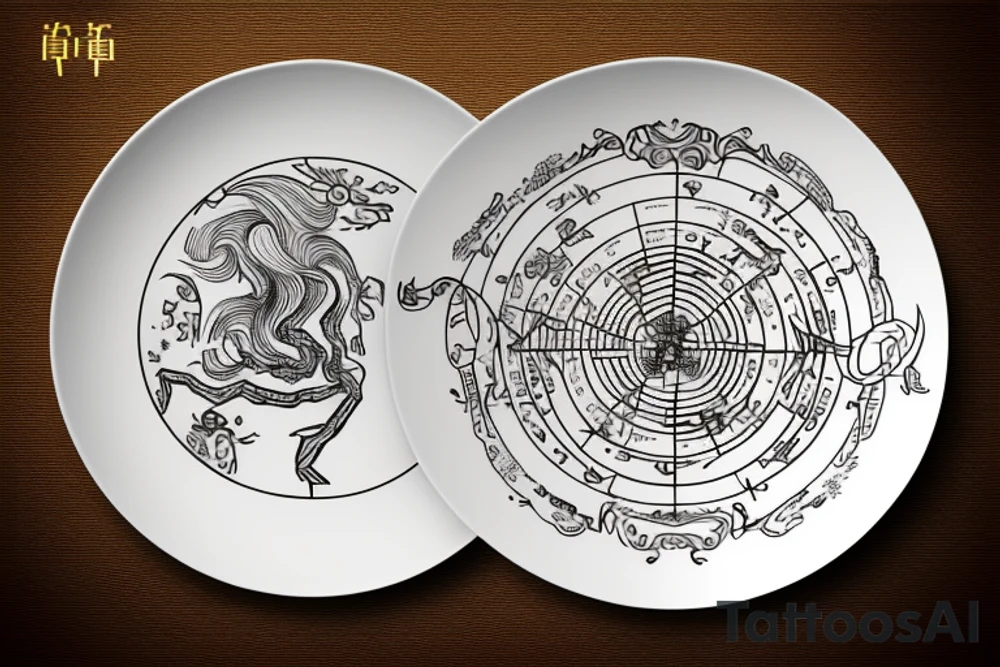 Japanese Kintsugi ceramic plate with aquarius zodiac sign tattoo idea
