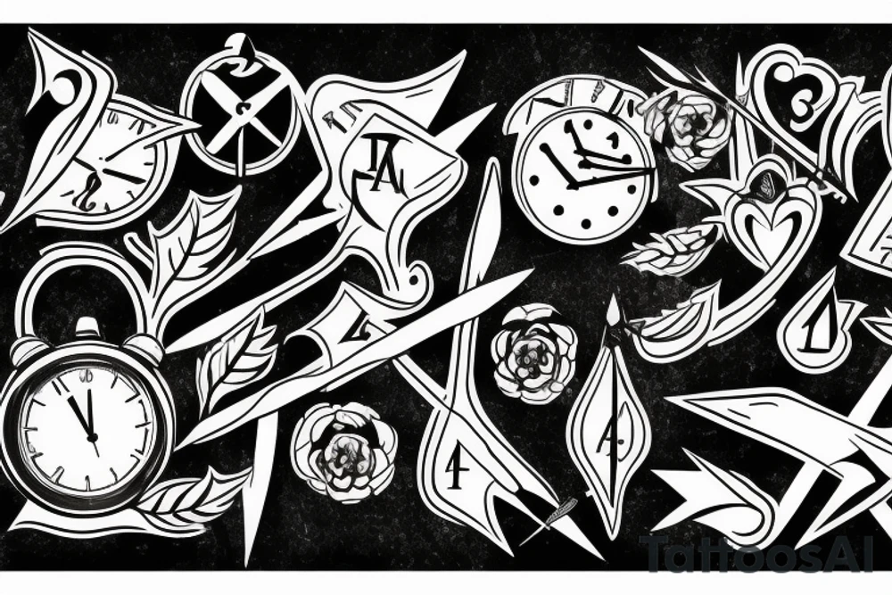 arrow, clock, nature, compas, tattoo idea