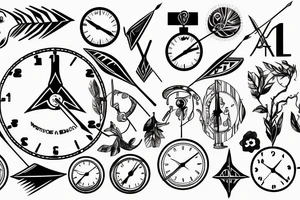 arrow, clock, nature, compas, tattoo idea