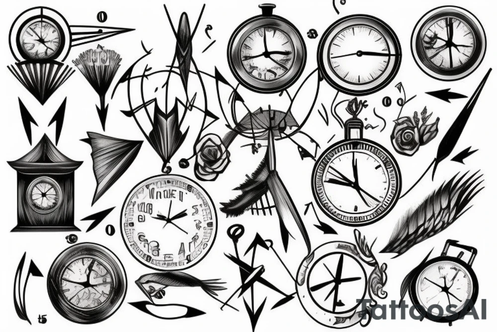 arrow, clock, nature, compas, tattoo idea
