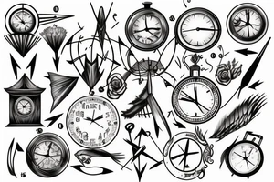 arrow, clock, nature, compas, tattoo idea