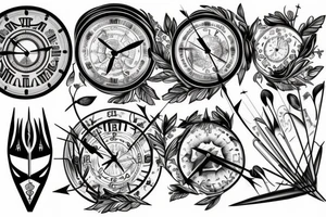 arrow, clock, nature, compas, tattoo idea