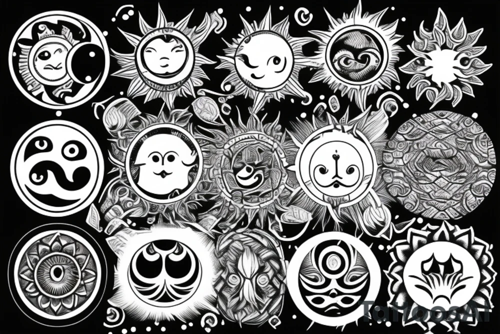 sun and moon symbols woven into each other, as if they are in love tattoo idea