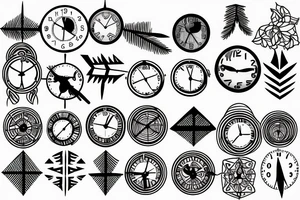 a clock and an arrow combined with nature tattoo idea