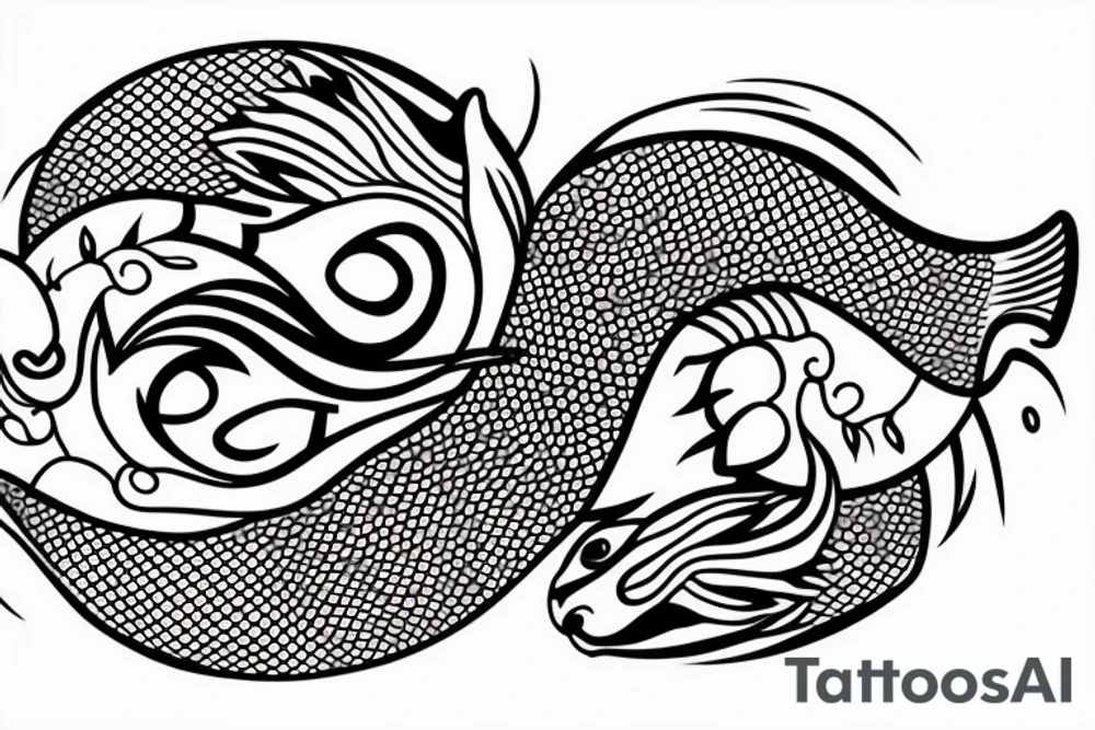Koi fish in a yin yang position in the middle of a longer design spine tattoo tattoo idea