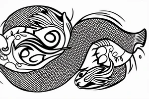Koi fish in a yin yang position in the middle of a longer design spine tattoo tattoo idea