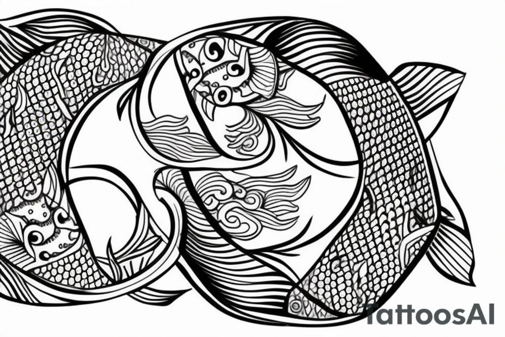Koi fish in a yin yang position in the middle of a longer design spine tattoo tattoo idea