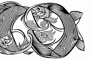 Koi fish in a yin yang position in the middle of a longer design spine tattoo tattoo idea
