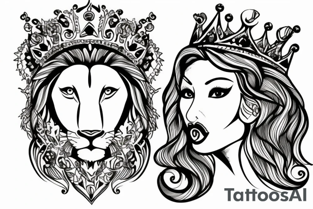 Lioness with a queens crown tattoo idea