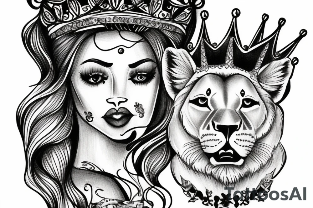 Lioness with a queens crown tattoo idea