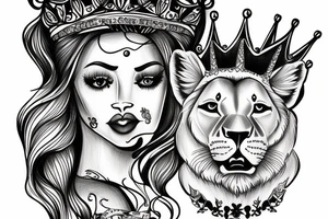 Lioness with a queens crown tattoo idea