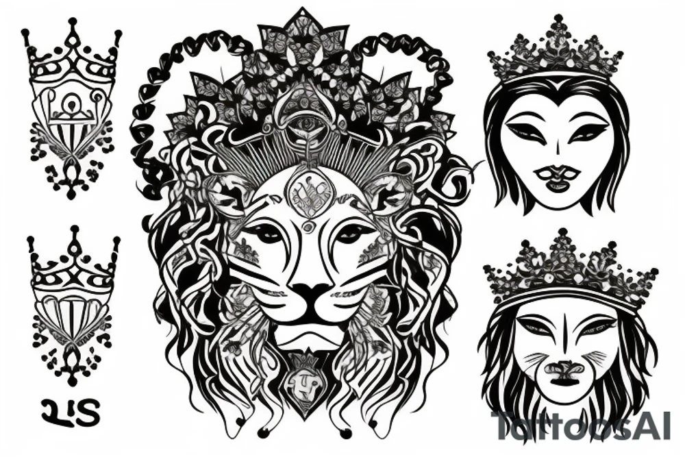 Lioness with a queens crown tattoo idea