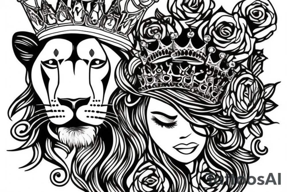 Lioness with a queens crown tattoo idea